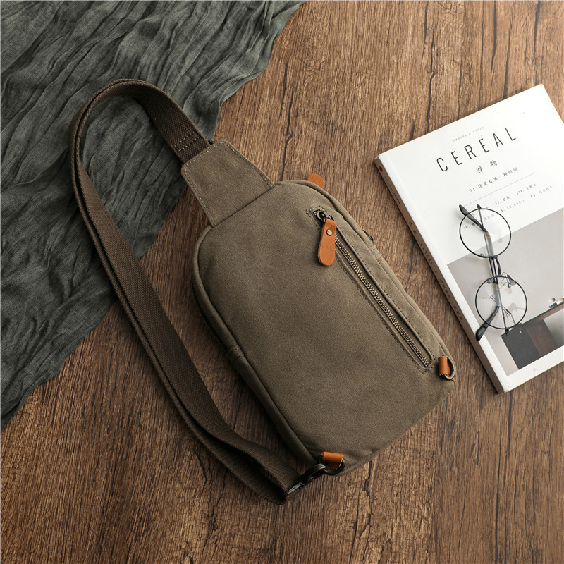 Vintage leather men's large capacity sports and leisure canvas crossbody bag