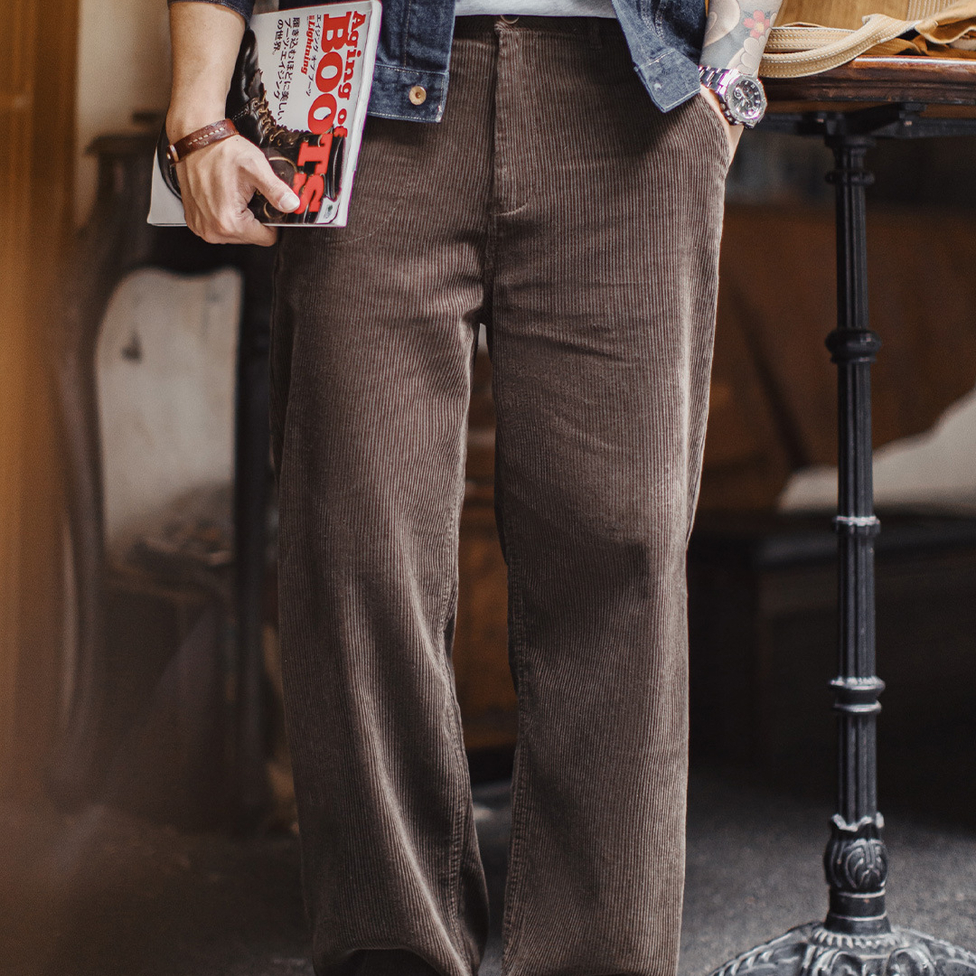 American Retro Corduroy Coffee Colored Thick Straight Leg Casual Pants