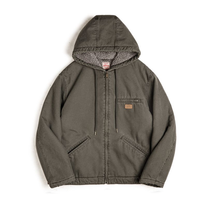 Marden Workwear American Retro J141 Hooded Jacket Cotton-Padded Coat Lamb Wool Fleece-lined Warm Canvas Coat for Men Autumn and Winter
