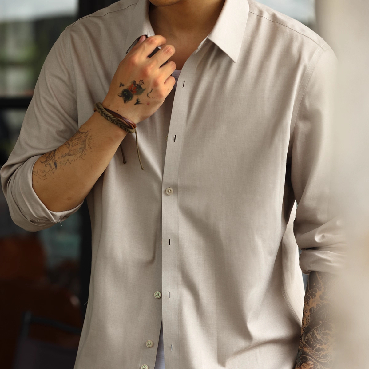 American casual commuting men's wrinkle resistant Modal long sleeved shirt