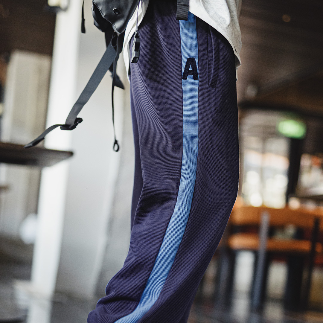 American casual sports Waffle toe pants with elastic waistband and blue pants