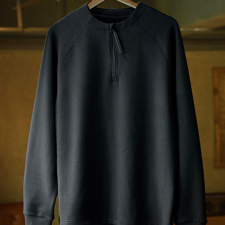 American Retro Black Half Zipper Men'S 2025 Autumn New Long Sleeved T-Shirt