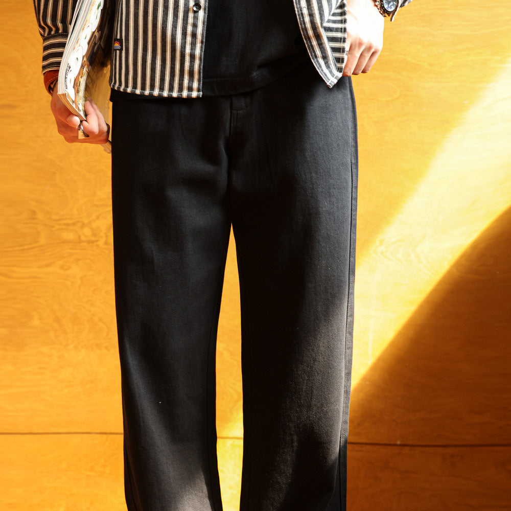 Washed pure cotton casual pants cleanfit basic commuting straight leg pants