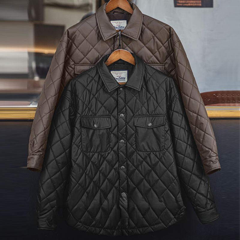 Maden Vintage Quilted Diamond Plaid Jacket Cotton Loose Lapel Warm Cotton Coat Jacket