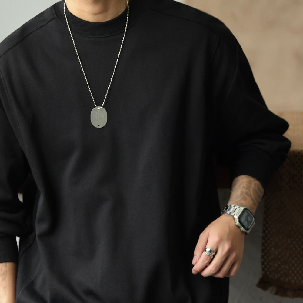 Arman hoodie loose round neck 390g threaded splicing clean top