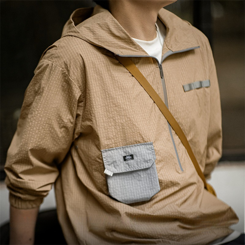 Magen Mountain style outdoor half-zipper pullover loose contrasting color thin hooded jacket