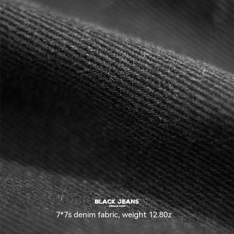 Maden American retro black mid rise jeans, washed tough guy straight leg denim pants