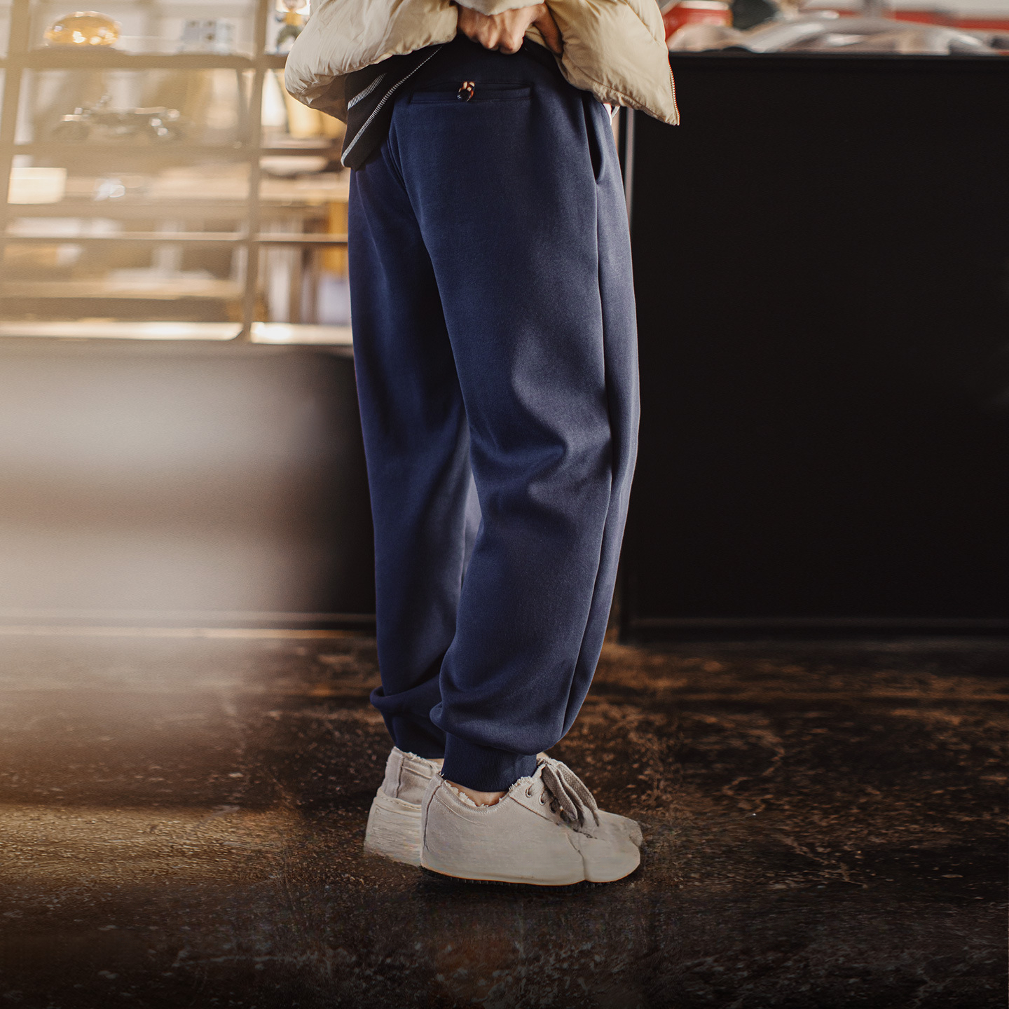 American Style Thick Warm Blue Drawstring Loose Casual Long Pants