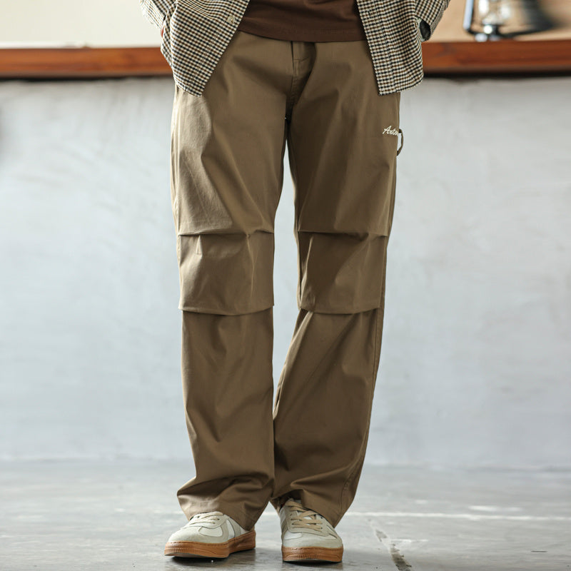 Heavyweight Layered Pleated Designer Work Pants Outdoor Loose Straight Casual Paratrooper Pants