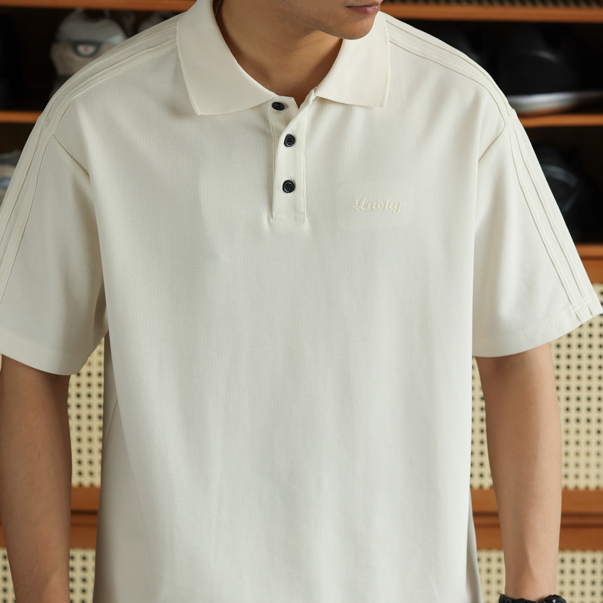 American casual 230g men's breathable embroidered letter lapel polo shirt