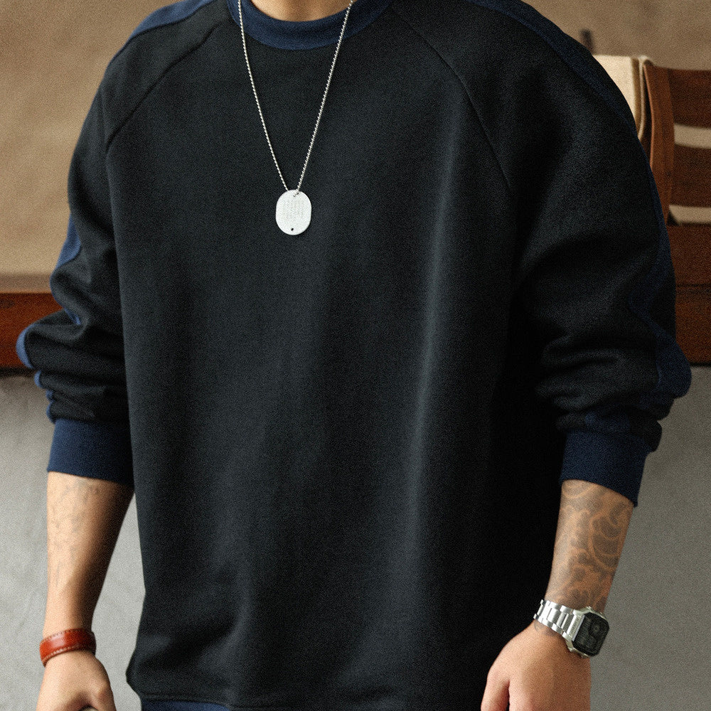 Ribbed Clashing Colorblocked Pullover Sweatshirt 480G Heavyweight Cotton Terry Casual Jacket Top