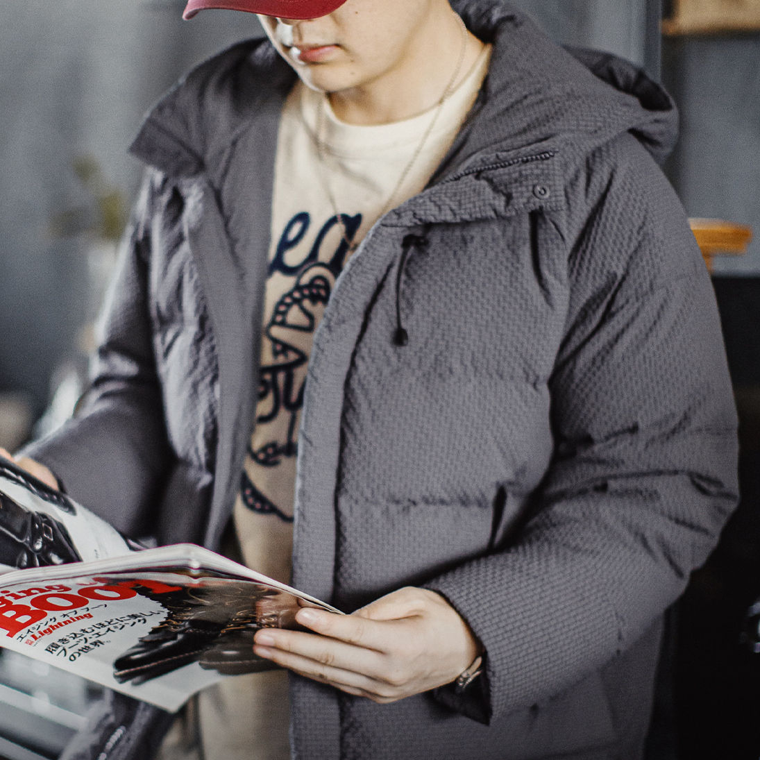 American Style Bubble Gauze 90 White Duck Down High Fluffiness Hooded Down Jacket