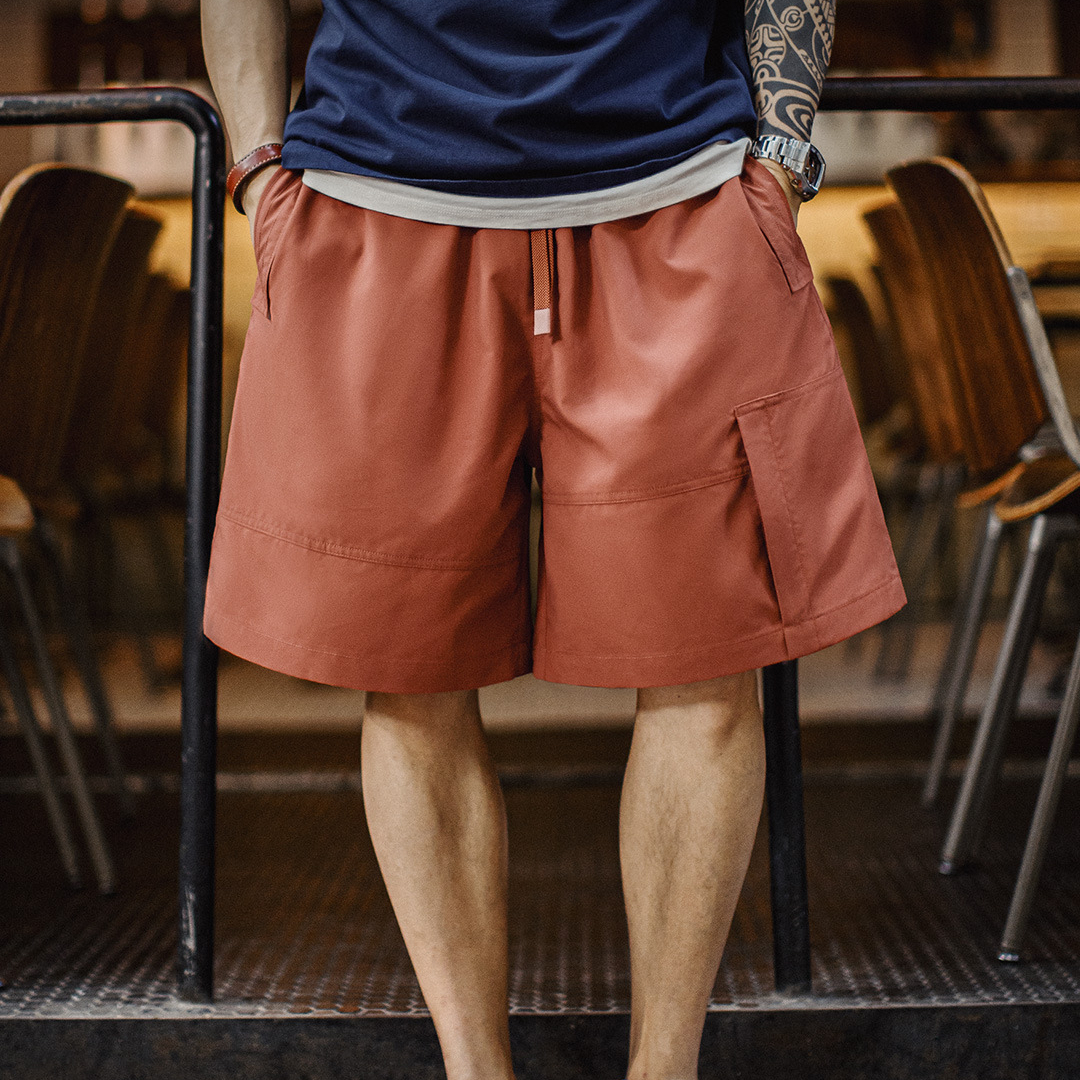 Summer American drawstring straight tube loose large pocket shorts