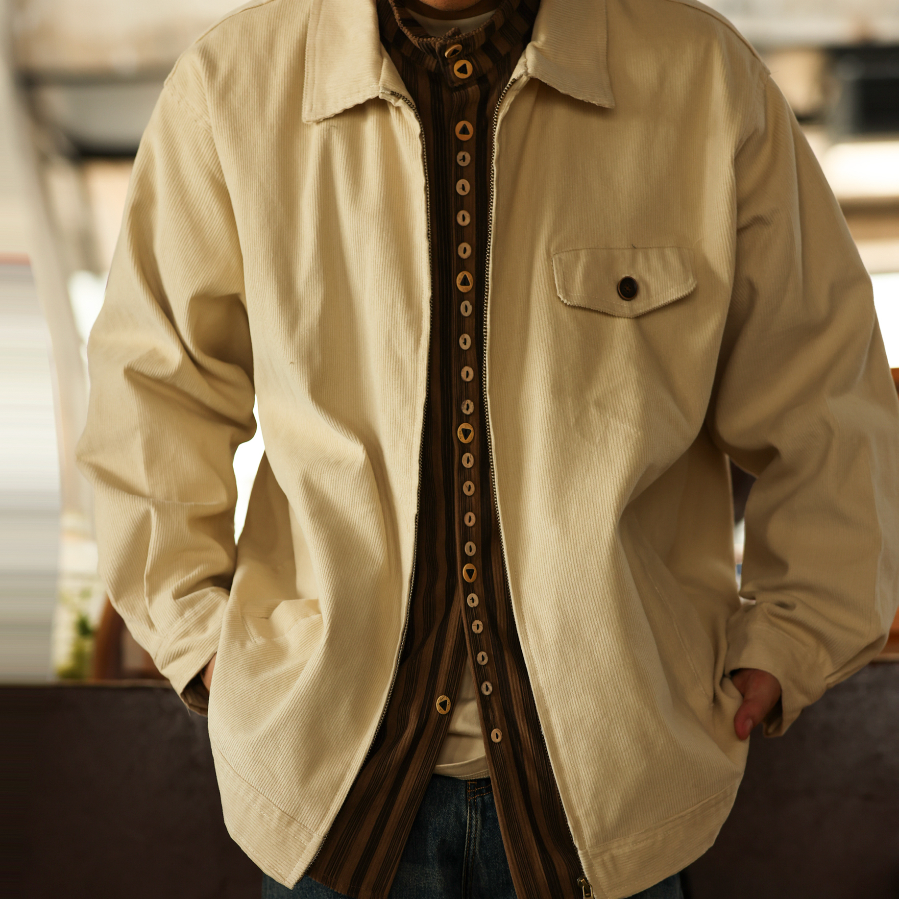 American Retro Men'S Loose 360g Lapel Corduroy Jacket