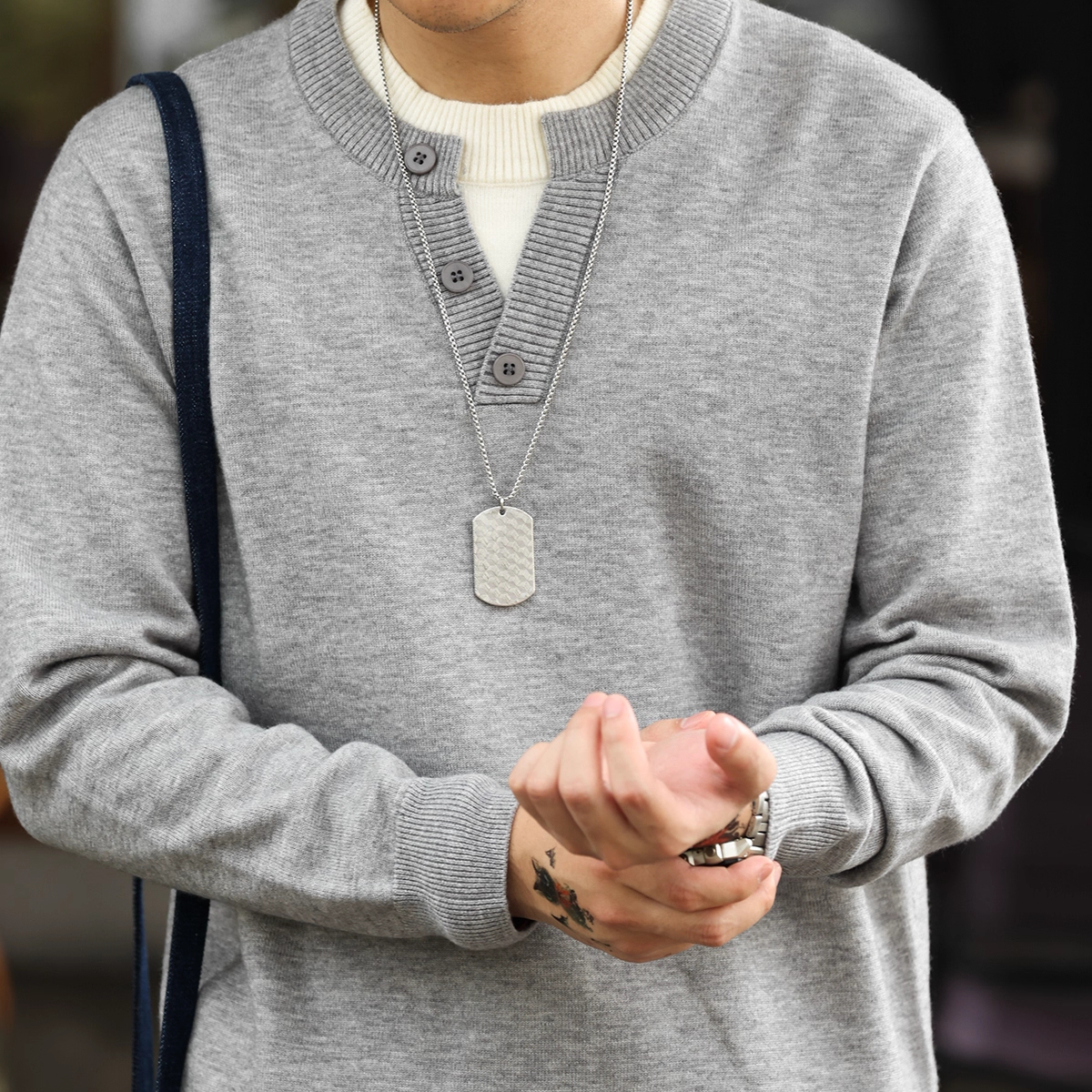 American Casual Vacation Two Piece Spliced V-Neck Men'S Wool T-shirts