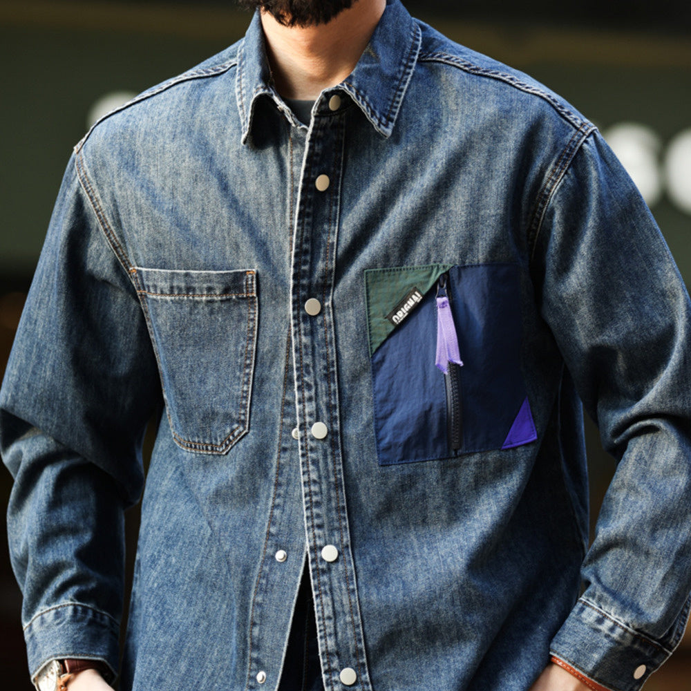 Sailuo Textile Denim Outdoor Color Contrast Splicing Pocket workwear S