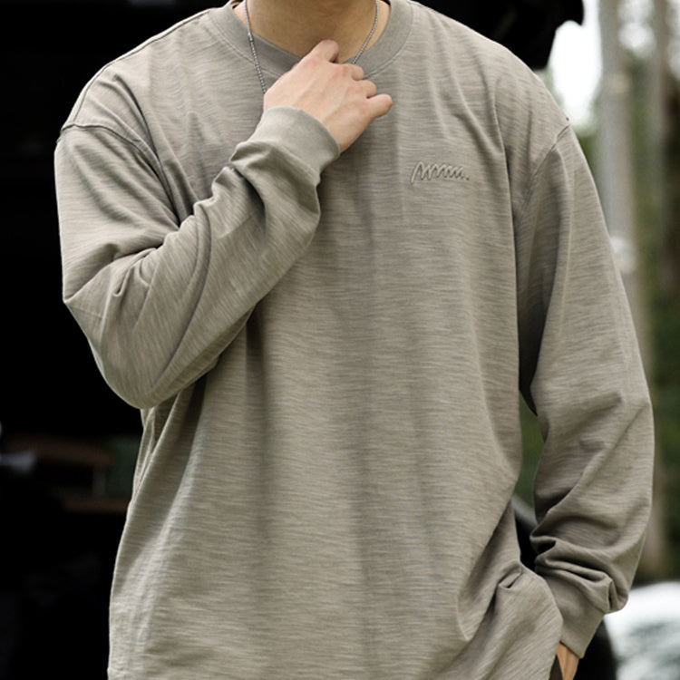 High density embroidered Indian cotton long sleeved T-shirt for men, loose and clean fit casual base shirt