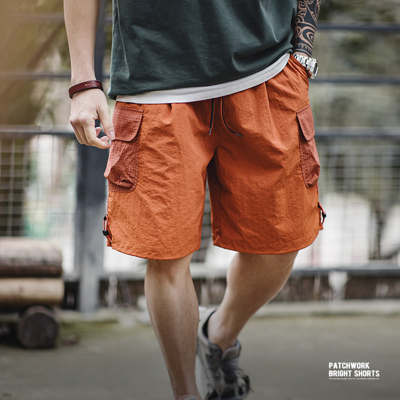 Maden Retro Sunset Orange Straight Short Dopamine Loose Nylon Half Beach Pants