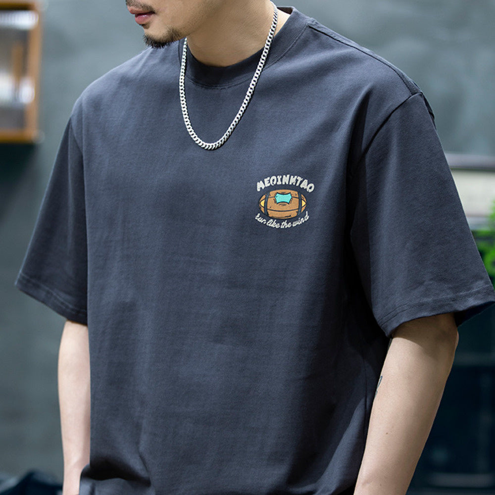 American retro 230g summer pure cotton casual printed loose round neck T-shirt