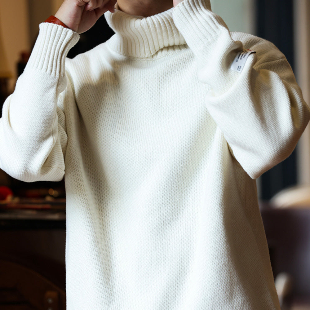 Flip up collar knitted sweater with retro loose coarse needle and thread, paired with a base top
