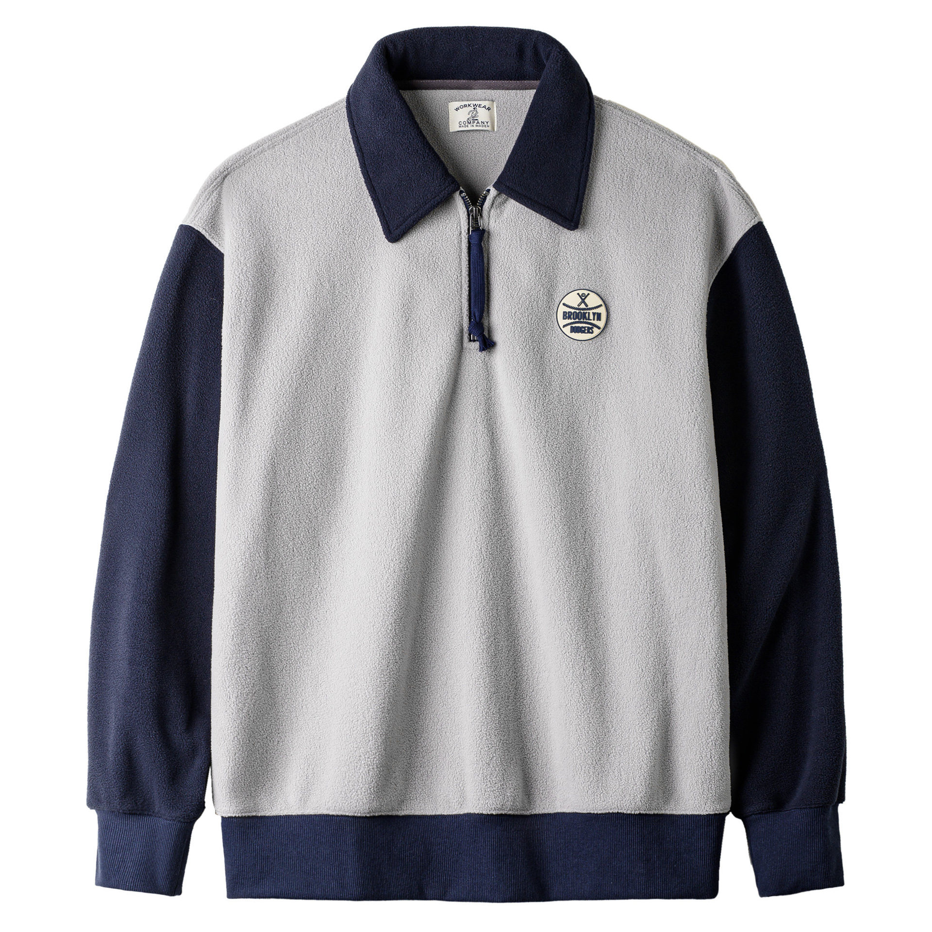 American Style Fleece Half Open Hoodie College Style Polo Collar Contrasting Color Pullover Warm Jacket