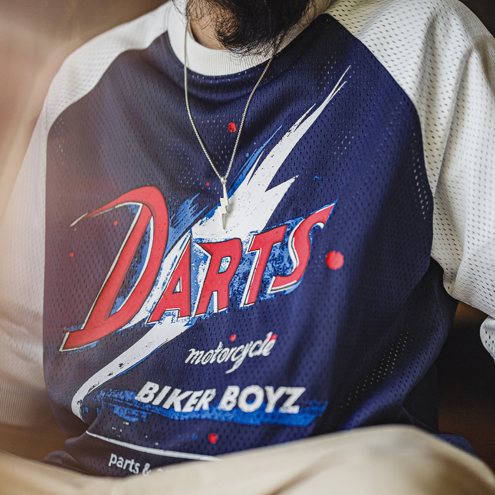 American printed hollow out contrasting knit raglan sleeve long sleeved T-shirt