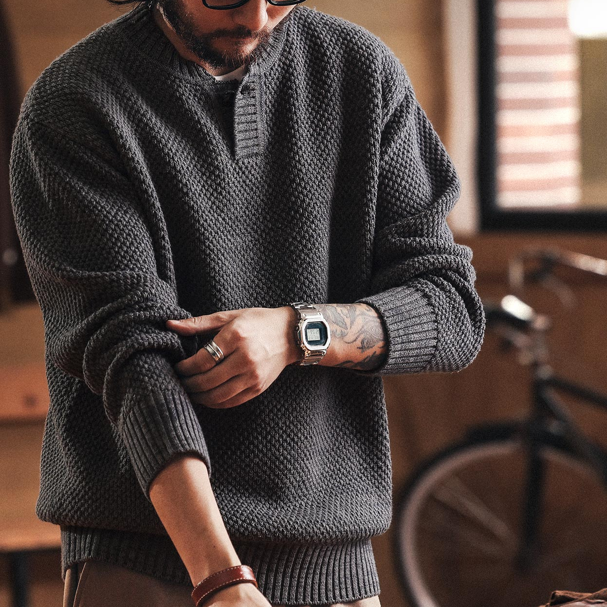 American Retro Henry Collar Men'S New Loose Old Money Style Knitted Sweater