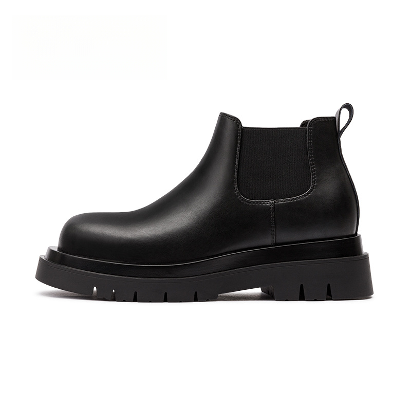 Maden Chercy boots with thick sole for increased height, casual black leather short boots, Martin boots