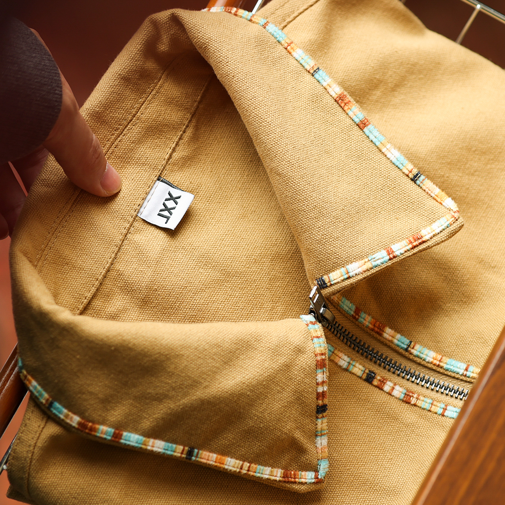 American Retro High-End Canvas Men'S Woven Stripe Design Lapel Workwear Jacket