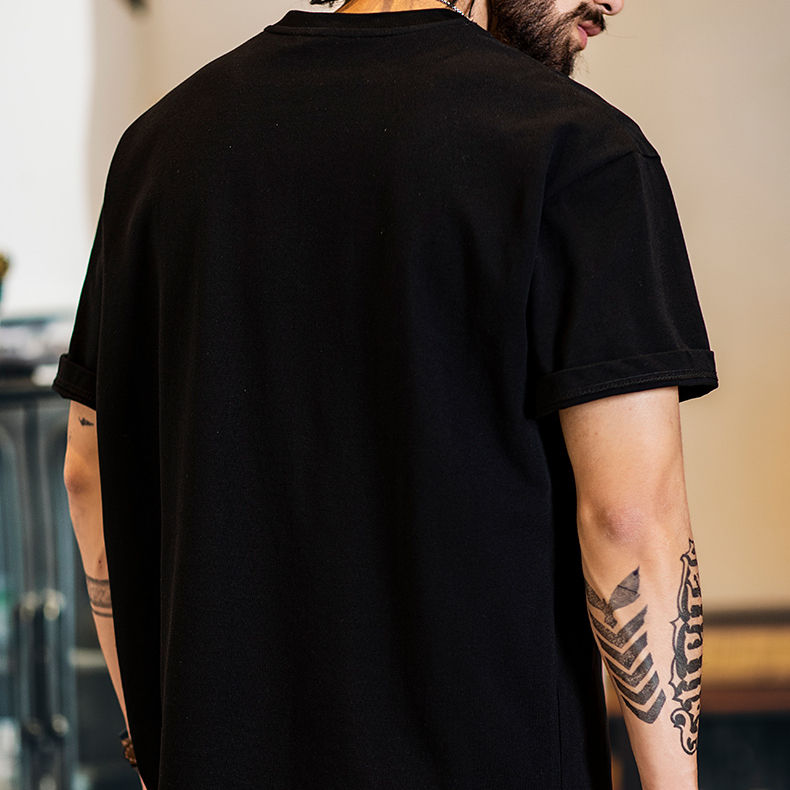 American casual printed men's Henry collar loose cotton T-shirt