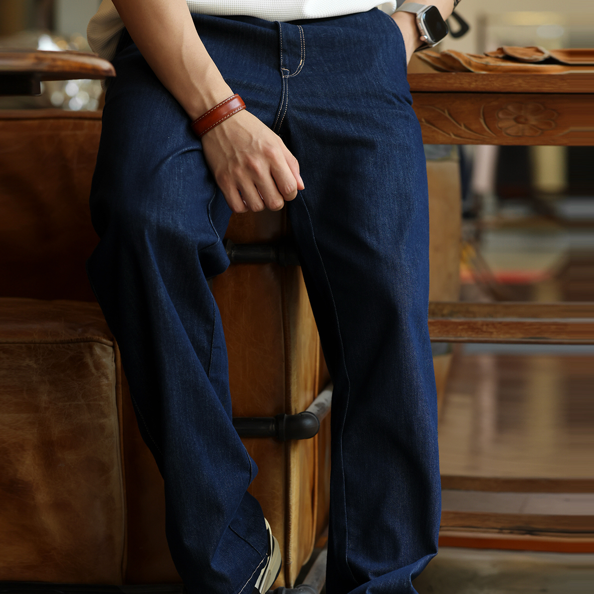 American retro mulberry silk original cow color men's loose straight leg jeans