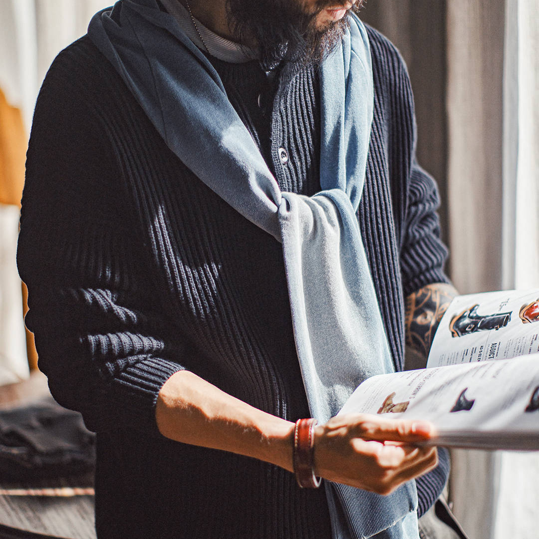 American Style Sweatshirt Scarf Shawl Dual-Use Retro Men'S Blue Warm Scarf