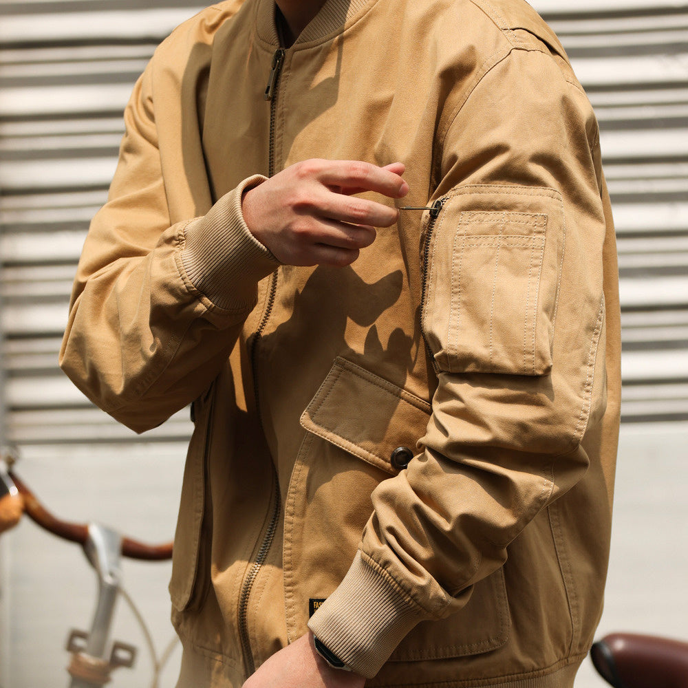 Vintage MA-1 Flight Jacket Loose Workwear Plus Size Khaki Baseball Collar Harrington Jacket