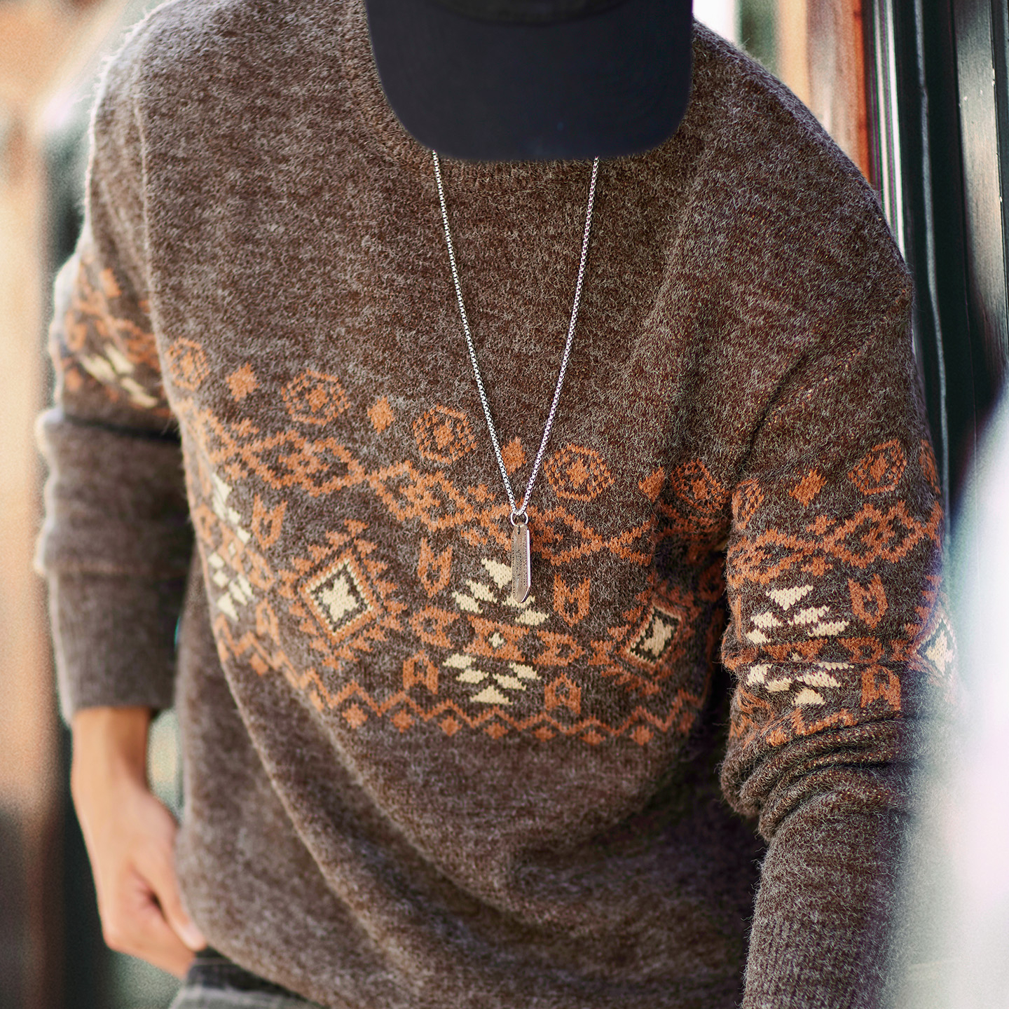 Fair Island Retro Jacquard Round Neck Men'S 2025 New Ethnic Style Warm Knitted Sweater