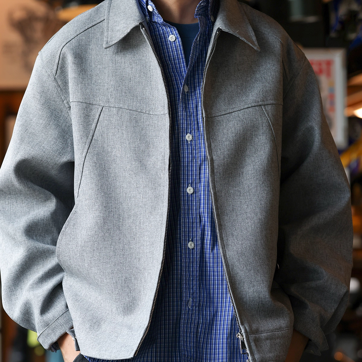 American Casual Gray Men's Short Clean Fit Commuter Collar Executive Jacket