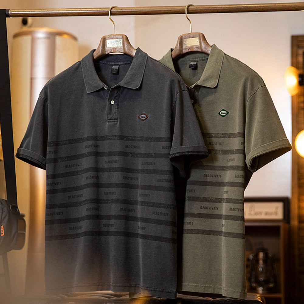 American striped printed men's summer pure cotton retro polo shirt