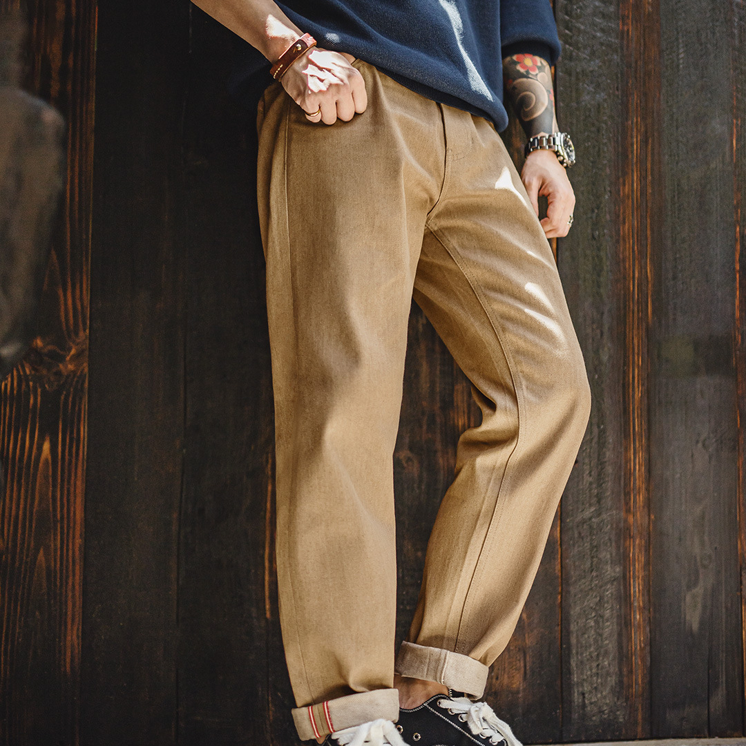 American Retro Khaki Brown Men's Straight Tube Yellowstone  Casual Jeans