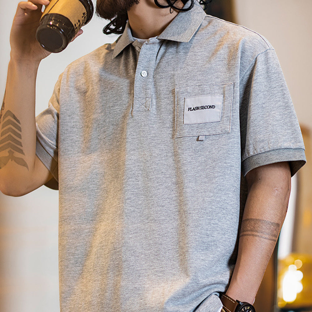 American retro pure cotton men's summer new loose collared polo shirt