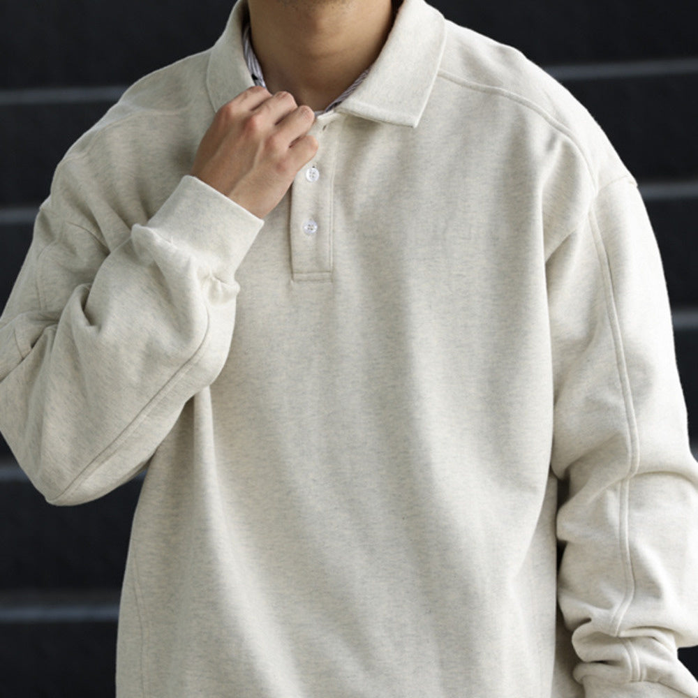 Casual 435g lapel sweatshirt men's cotton loose cut spliced polo shirt jacket