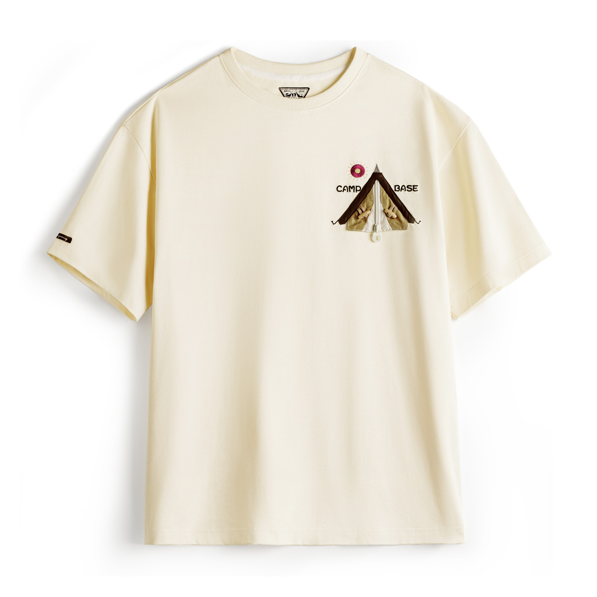 American Creative Embroidered Off White Cotton Thread Collar T-shirt