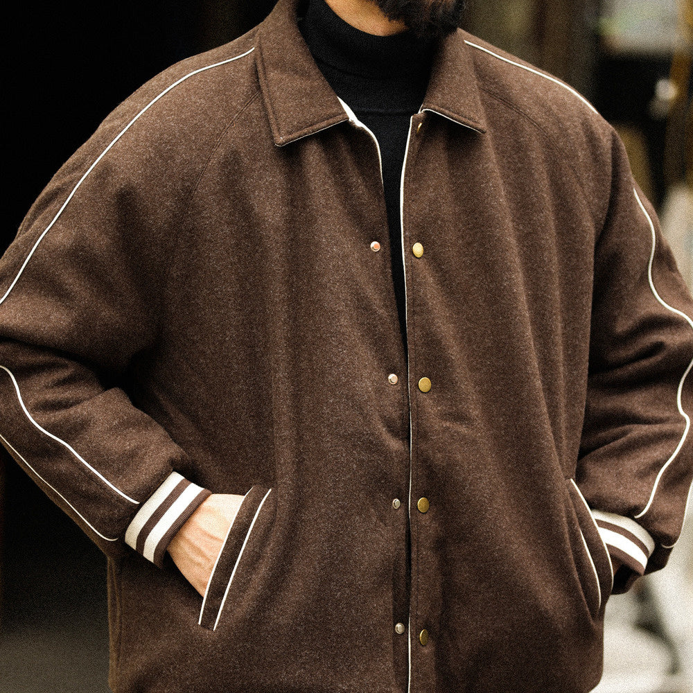 Vintage gallery type two sides wear lapel diffractive sewing warm casual baseball coat jacket