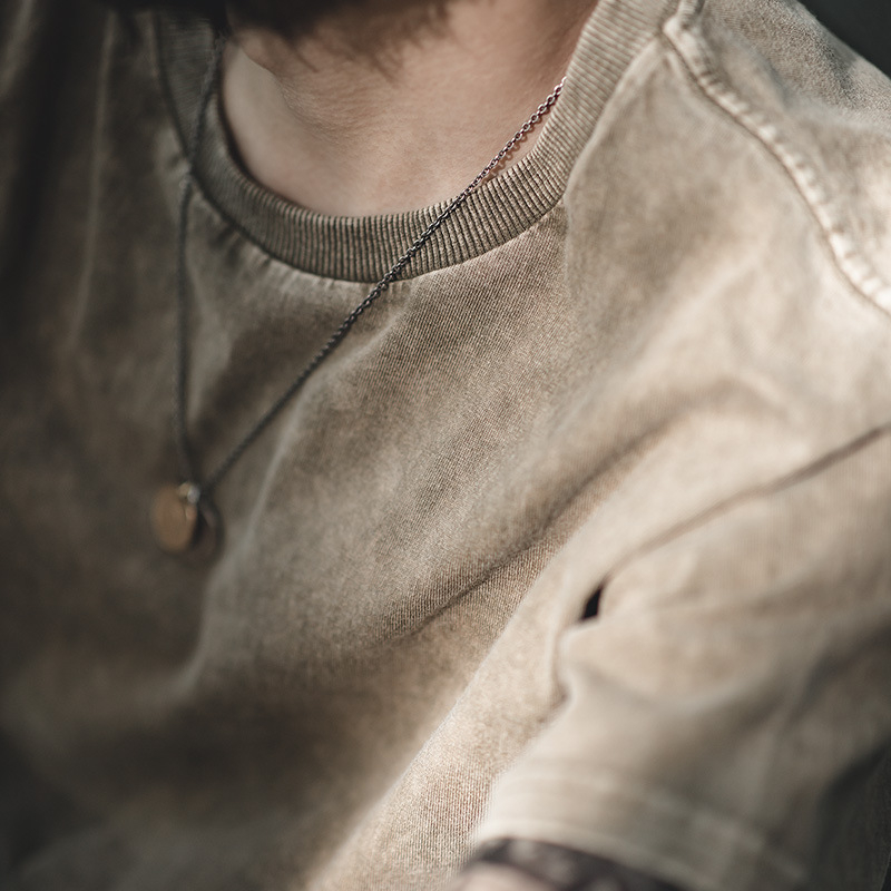 Summer vintage batik khaki casual half sleeved short sleeved base shirt