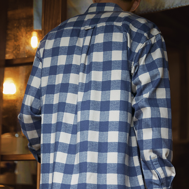 2025 Autumn New American Relaxation Men's Lyocell Blue Checkered Shirt