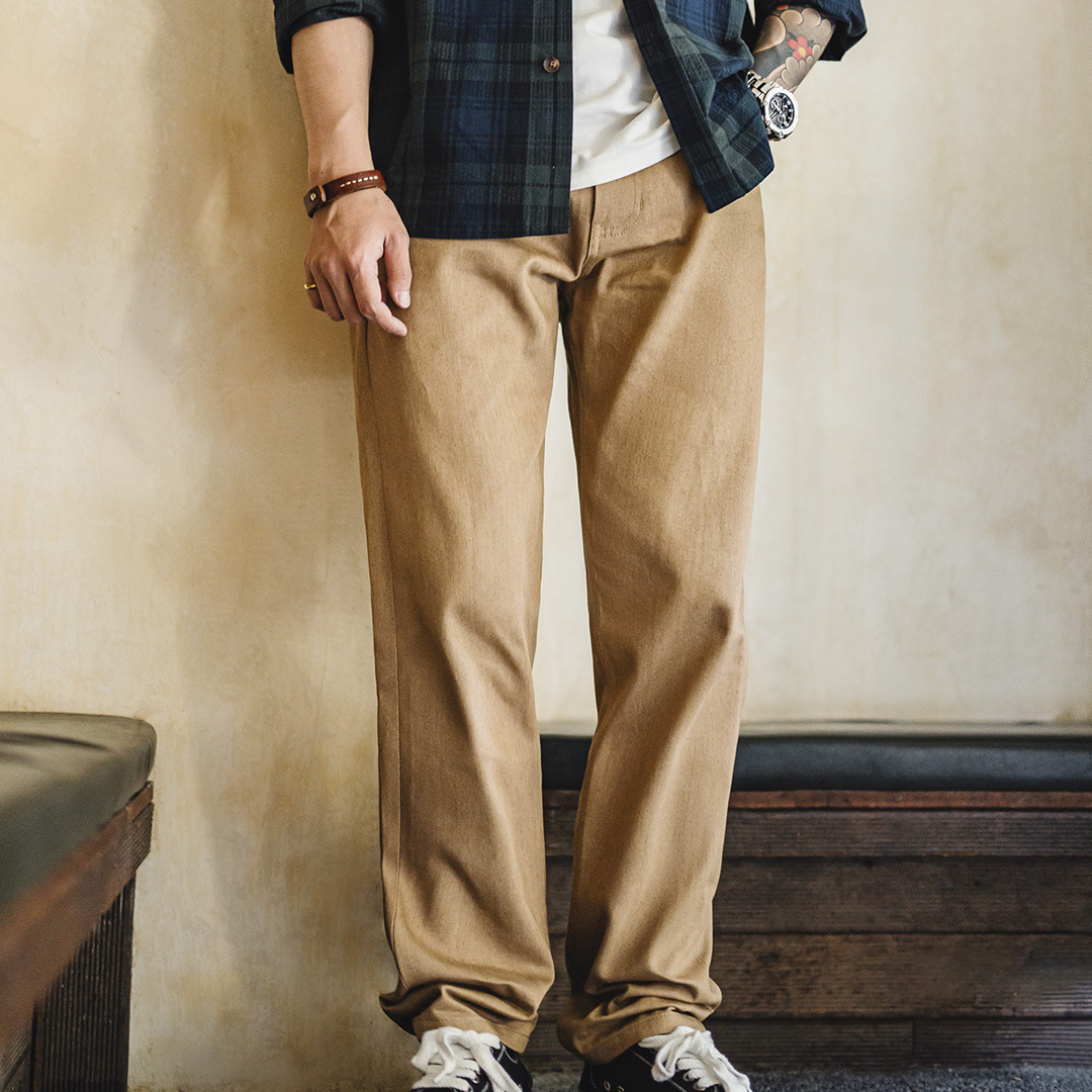 American Retro Khaki Brown Men's Straight Tube Yellowstone  Casual Jeans