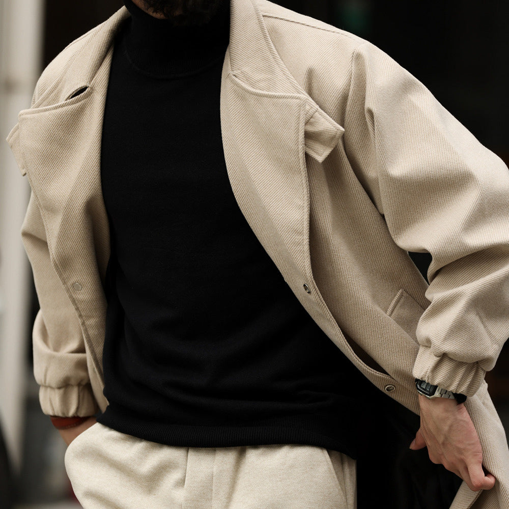 British style casual mid length slightly wide press double breasted de