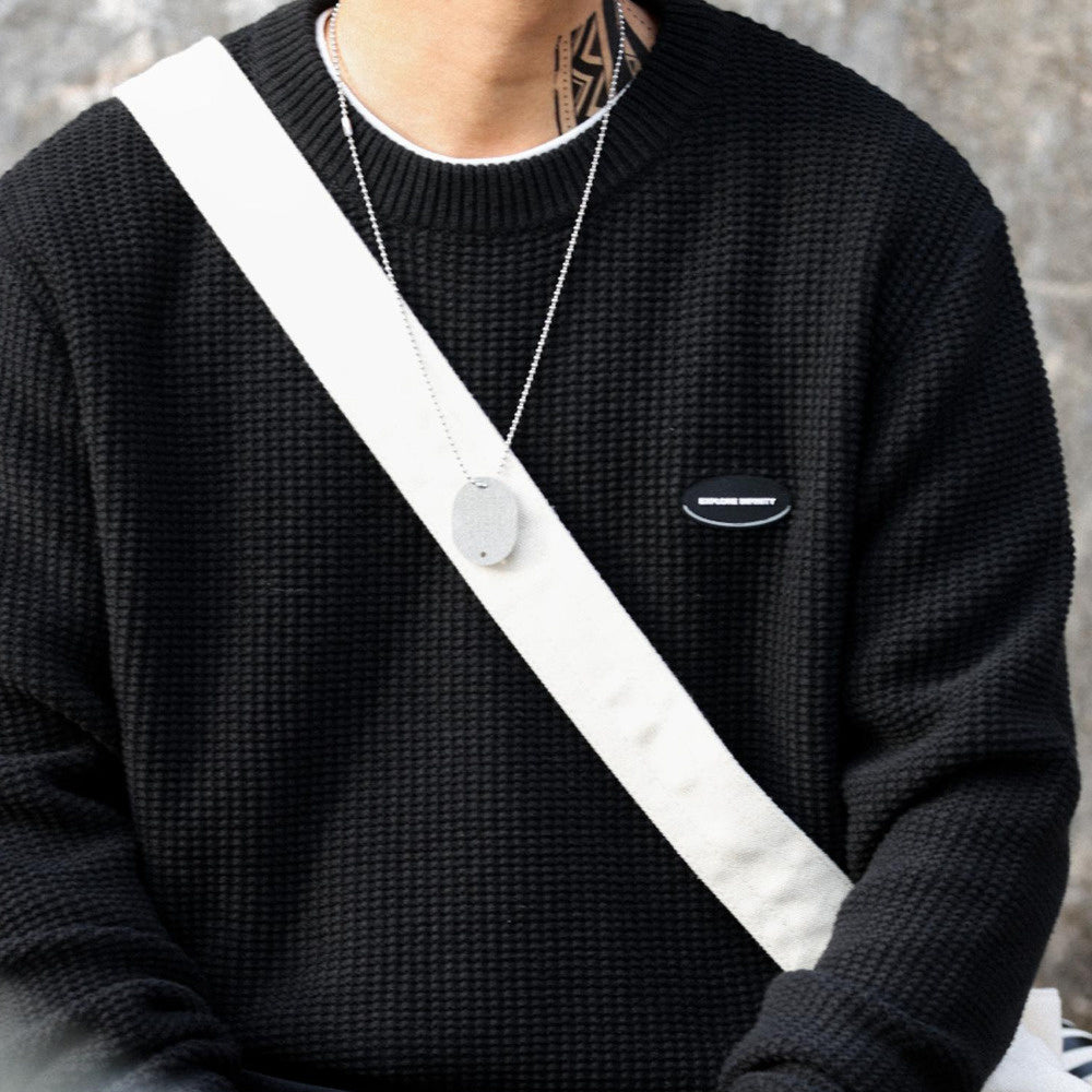 Fake two thick needle and thread sweaters for men, loose fit, sporty, lazy, long sleeved knitted base sweater