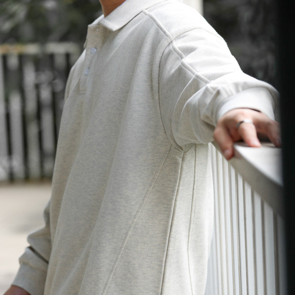 Casual 435g lapel sweatshirt men's cotton loose cut spliced polo shirt jacket