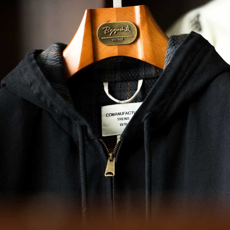 Hooded cardigan jacket, men's loose vintage zipper casual hoodie