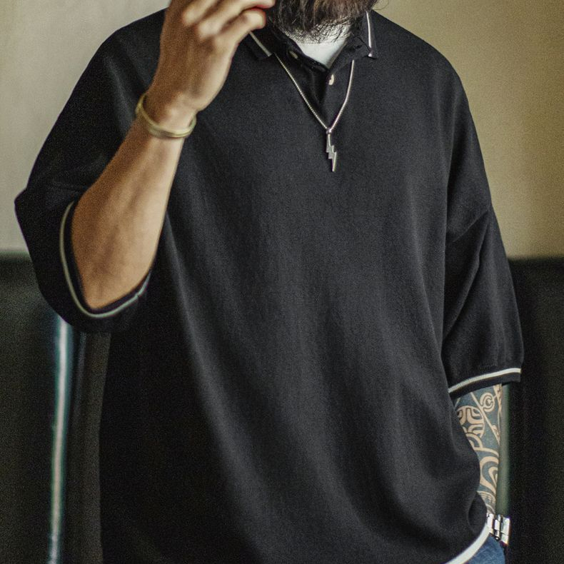 Summer American striped loose drape short sleeved polo shirt