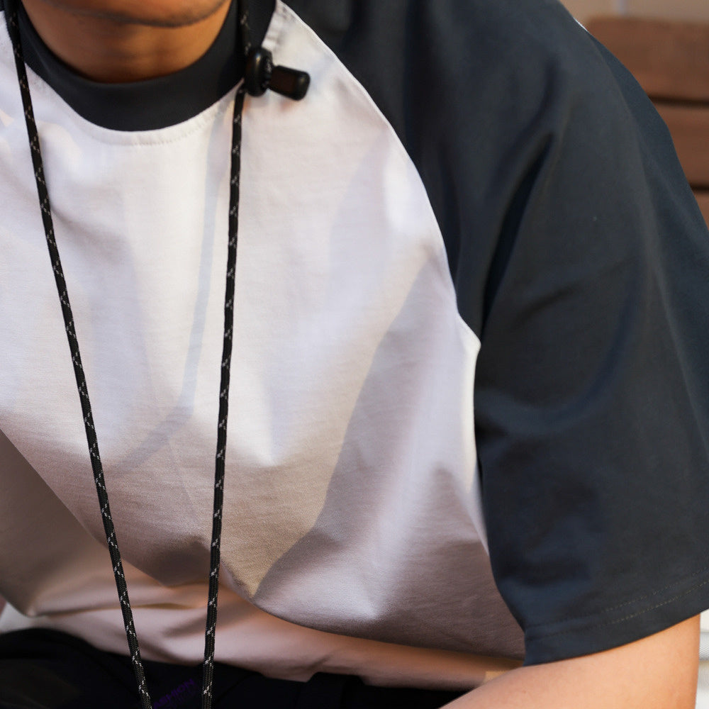 American 305g contrasting color men's casual loose sports T-shirt